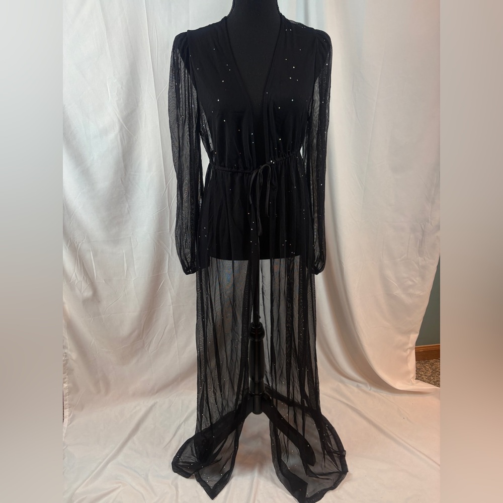 Forever 21 Black Sheer Duster with Sequins